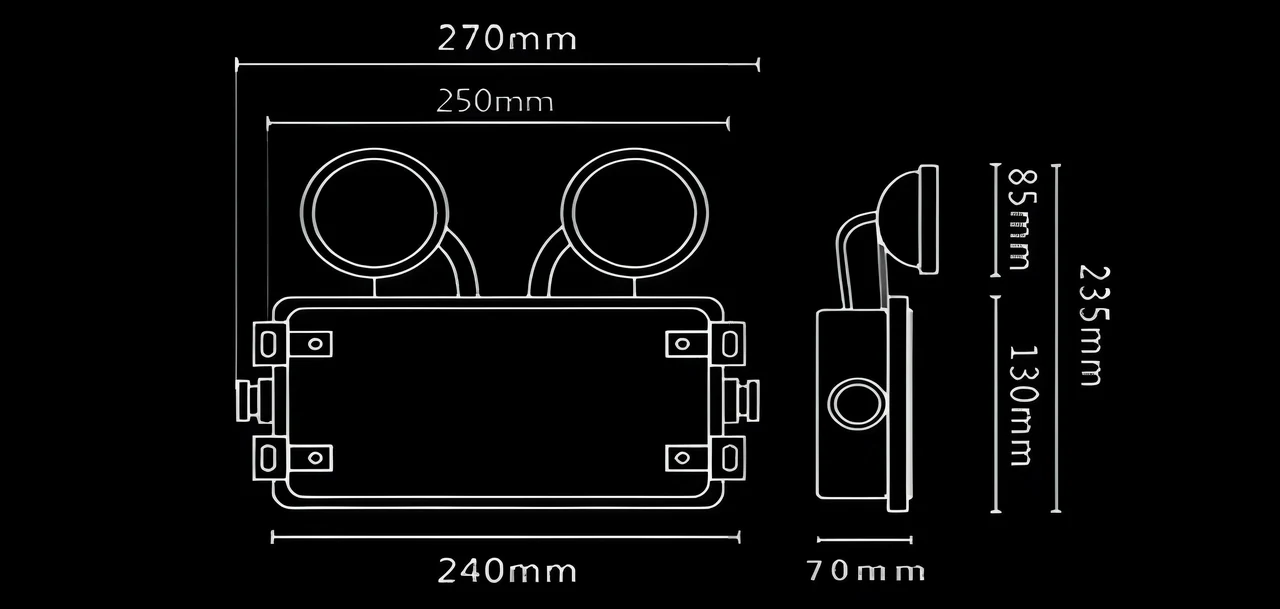 Explosion Proof LED Emergency Twin Spot - Dimensions