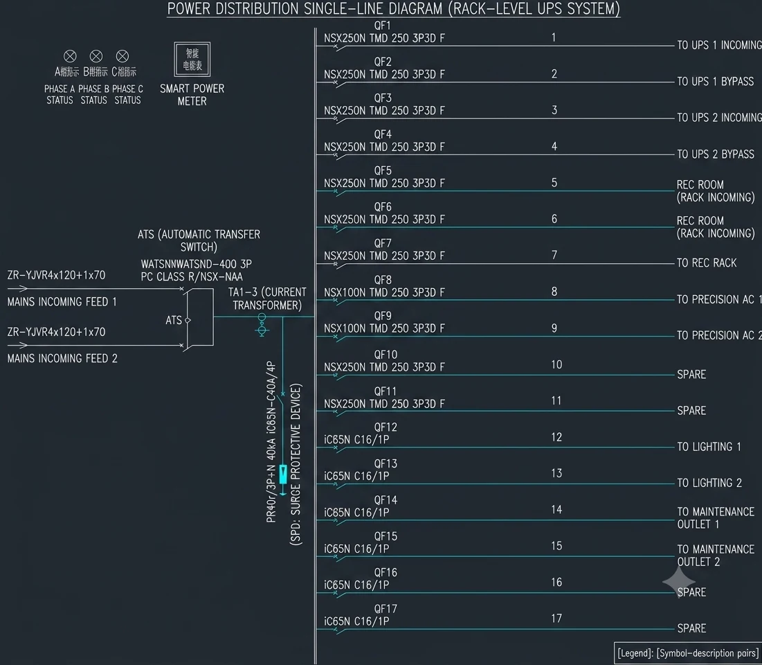 UPS Input Distribution —Single-Line Diagram & Technical Wiring Schematic