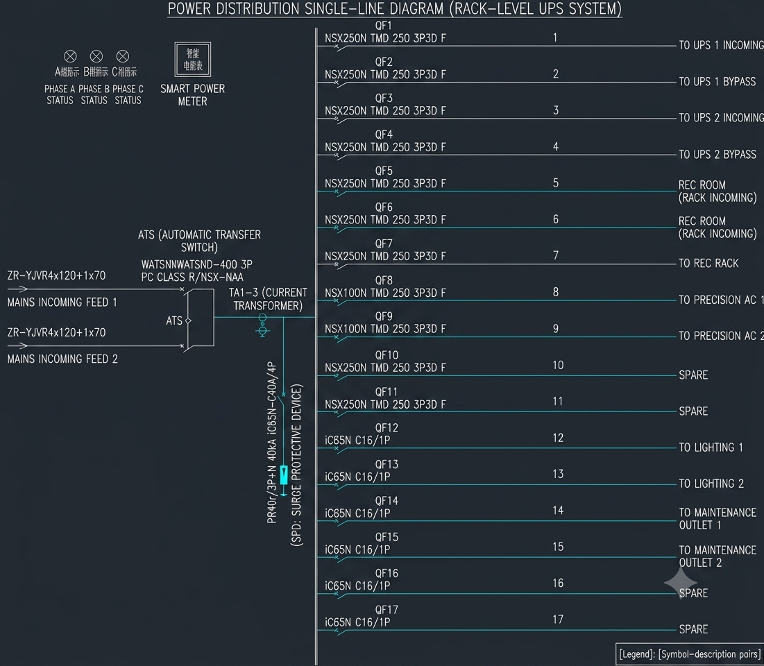 UPS Input Distribution —Single-Line Diagram & Technical Wiring Schematic